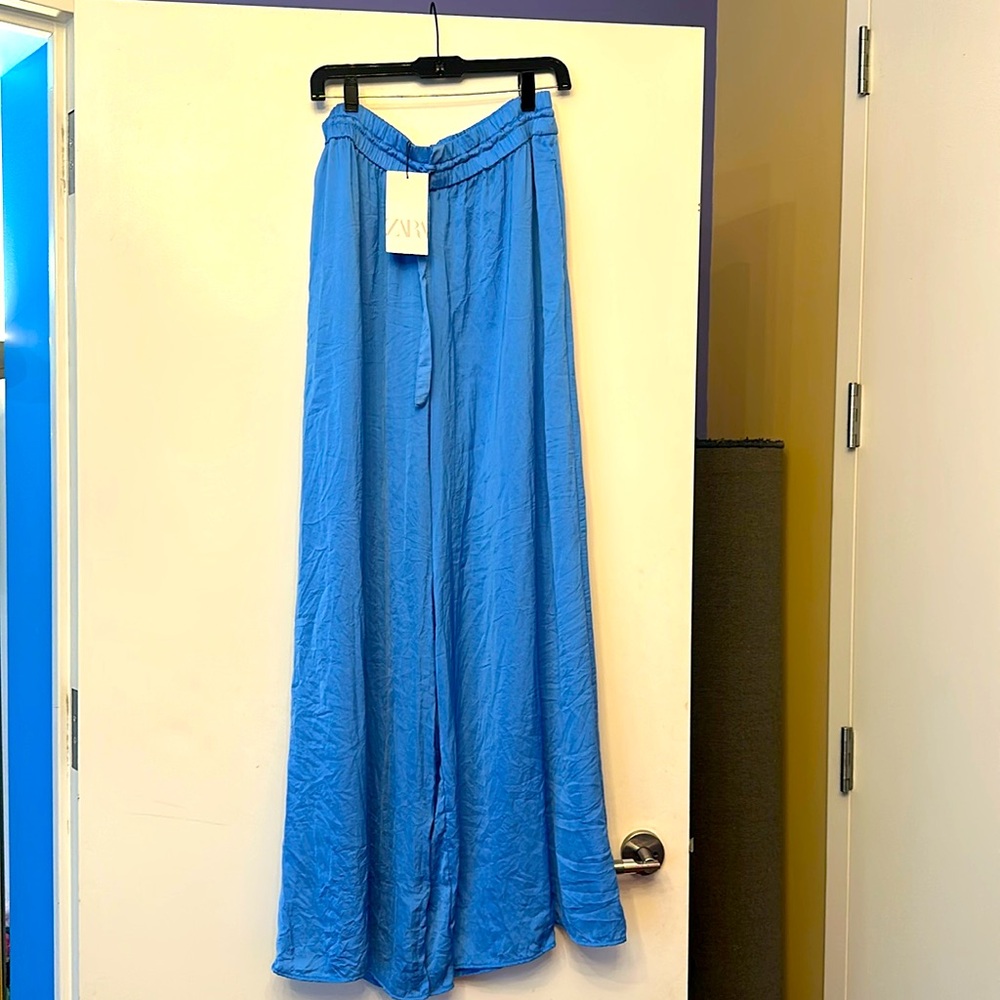 Zara blue wide leg pants size XL satin NWT
